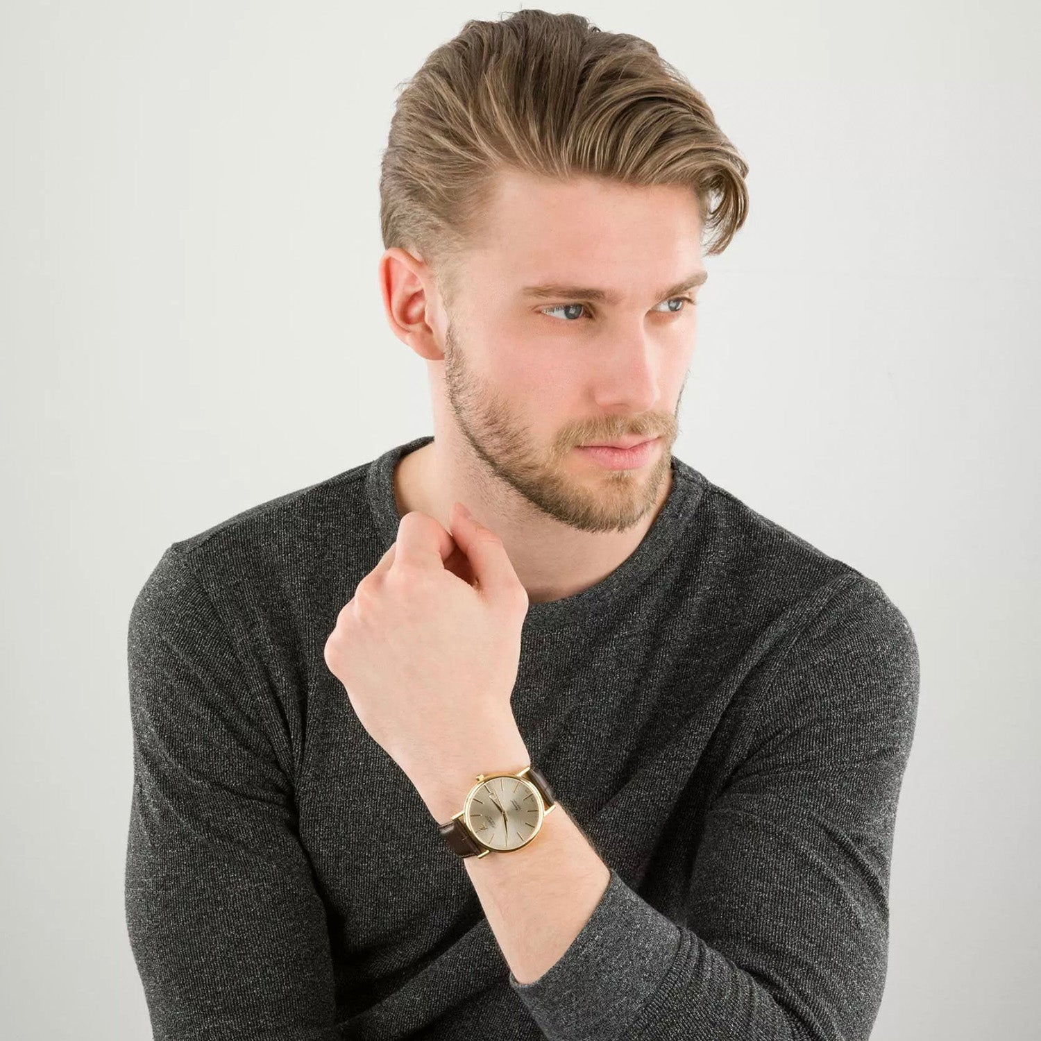 Seacrest Men Quartz Gold Dial Analog Leather Watch 50354.45.31