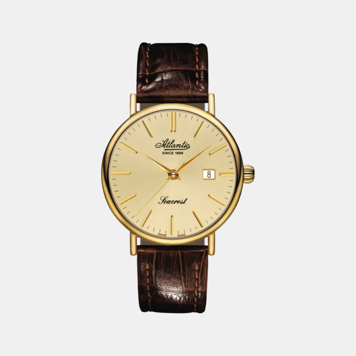Seacrest Men Quartz Gold Dial Analog Leather Watch 50354.45.31