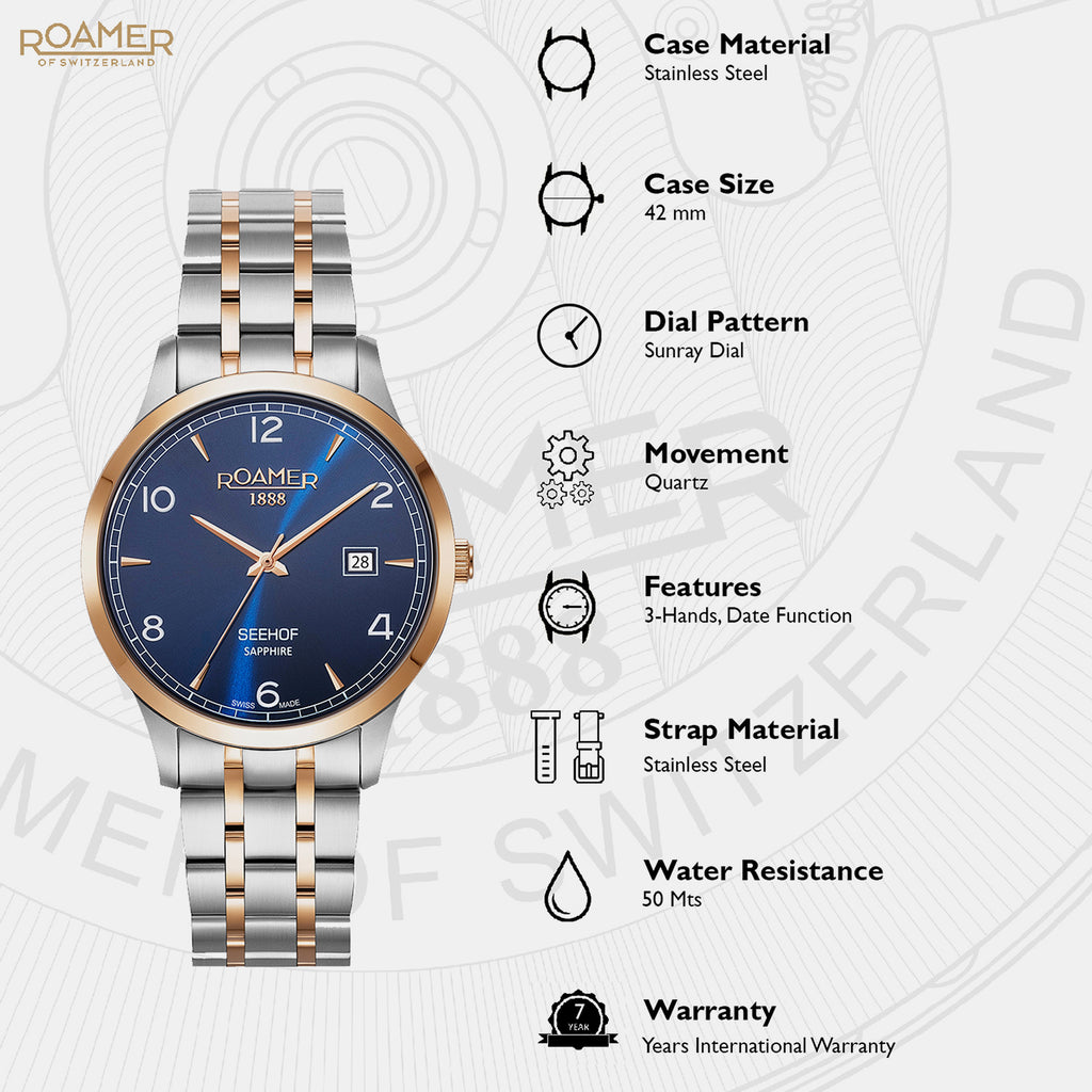 Seehof Men Quartz Blue Dial Analog Stainless Steel Watch 509833 49 44 20