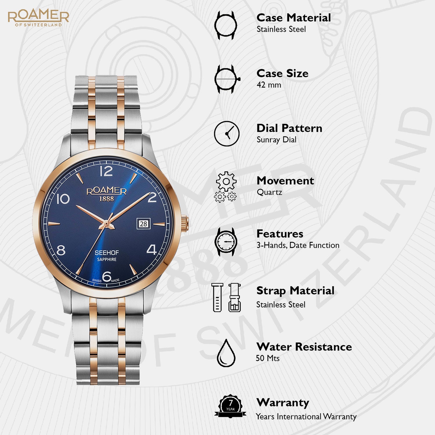 Seehof Men Quartz Blue Dial Analog Stainless Steel Watch 509833 49 44 20