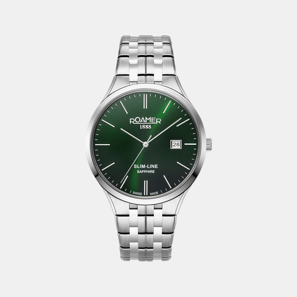 Slim-Line Classic Men Quartz Green Dial Analog Stainless Steel Watch 512833 41 75 20