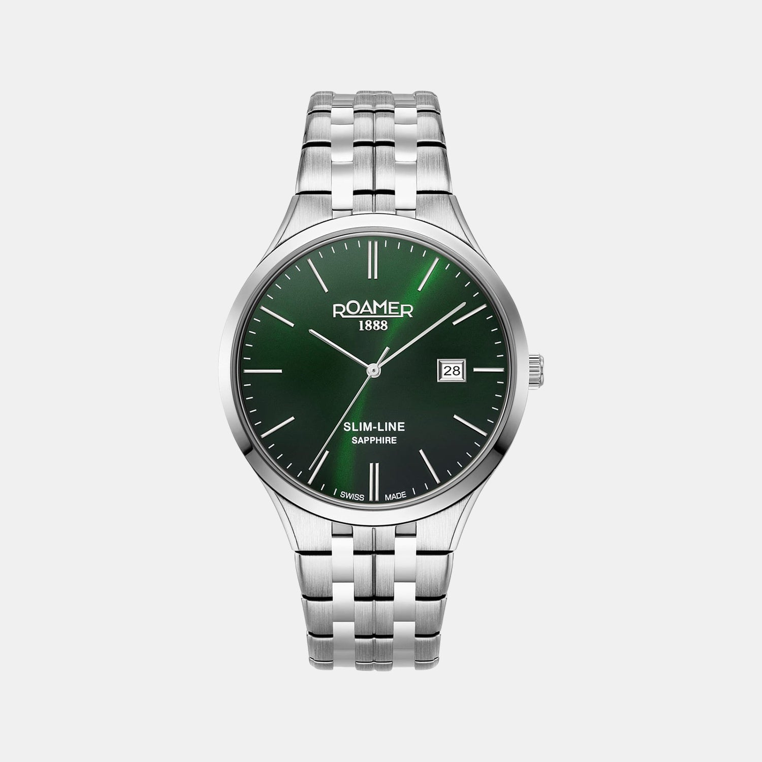 Slim-Line Classic Men Quartz Green Dial Analog Stainless Steel Watch 512833 41 75 20