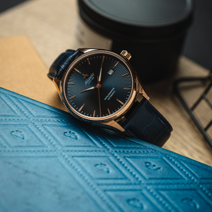 Atlantic Men Automatic Blue Dial Analog Leather Watch 52759.44.51-4