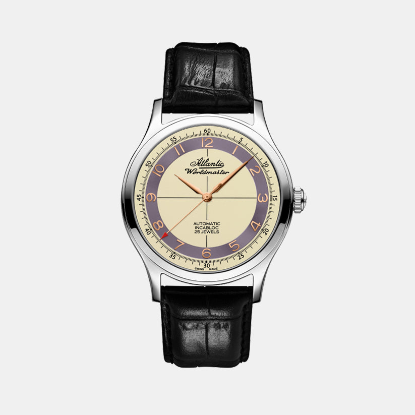 Atlantic Men Automatic Cream Dial Analog Leather Watch 53754.41.93RB-1