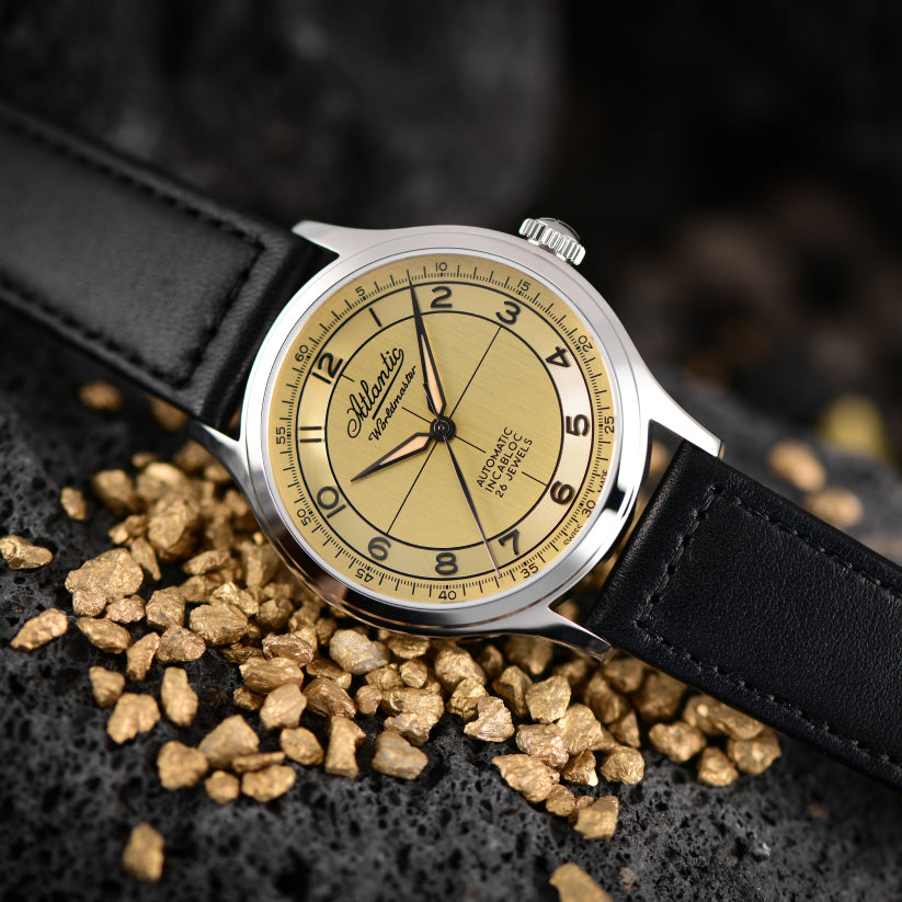 Atlantic Men Automatic Gold Dial Analog Leather Watch 53780.41.39BK-2