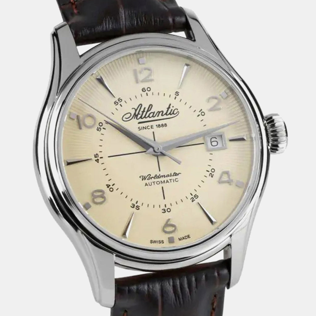Men Automatic Cream Dial Analog Leather Watch 55750.41.95S