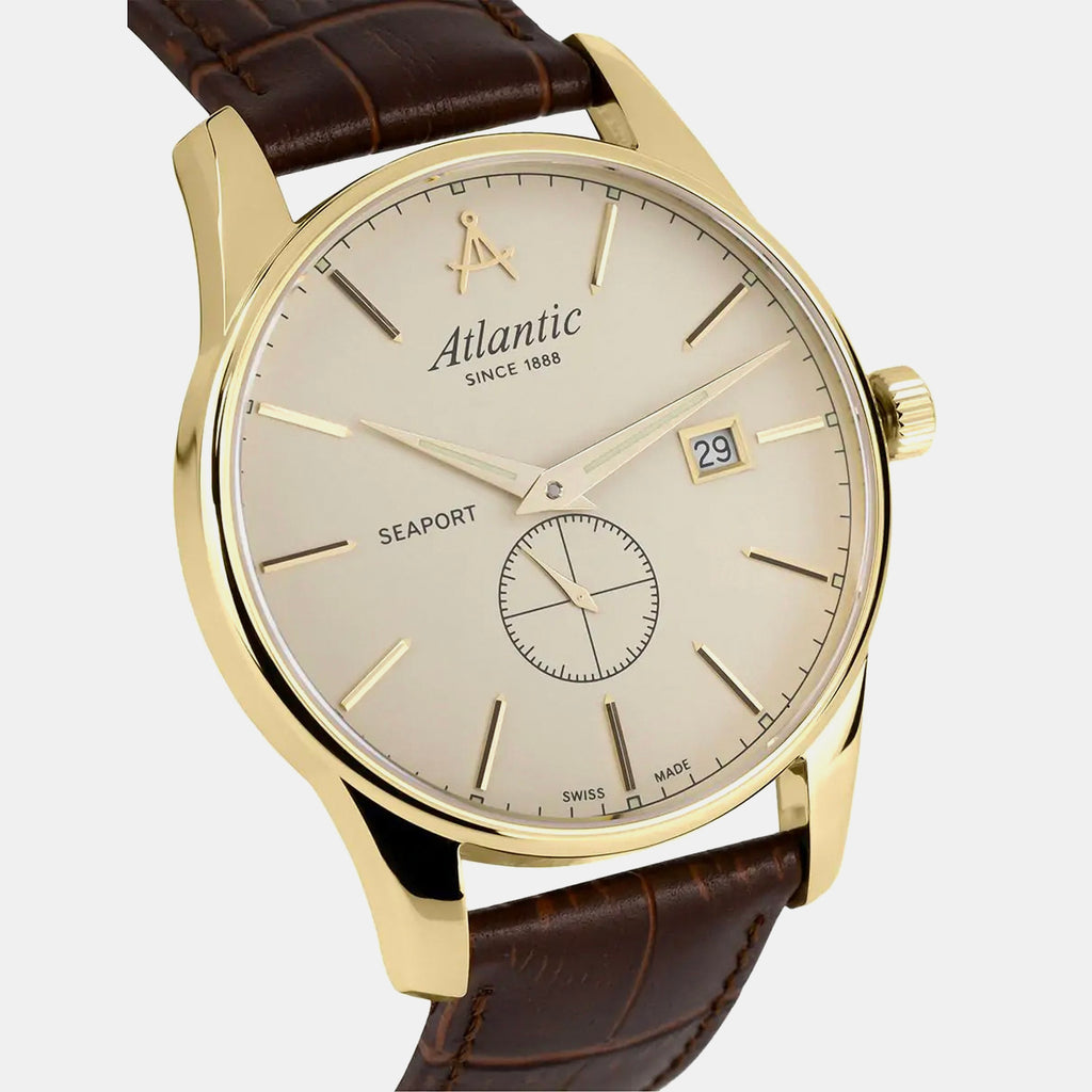 Seaport Men Quartz Gold Dial Analog Leather Watch 56352.45.31
