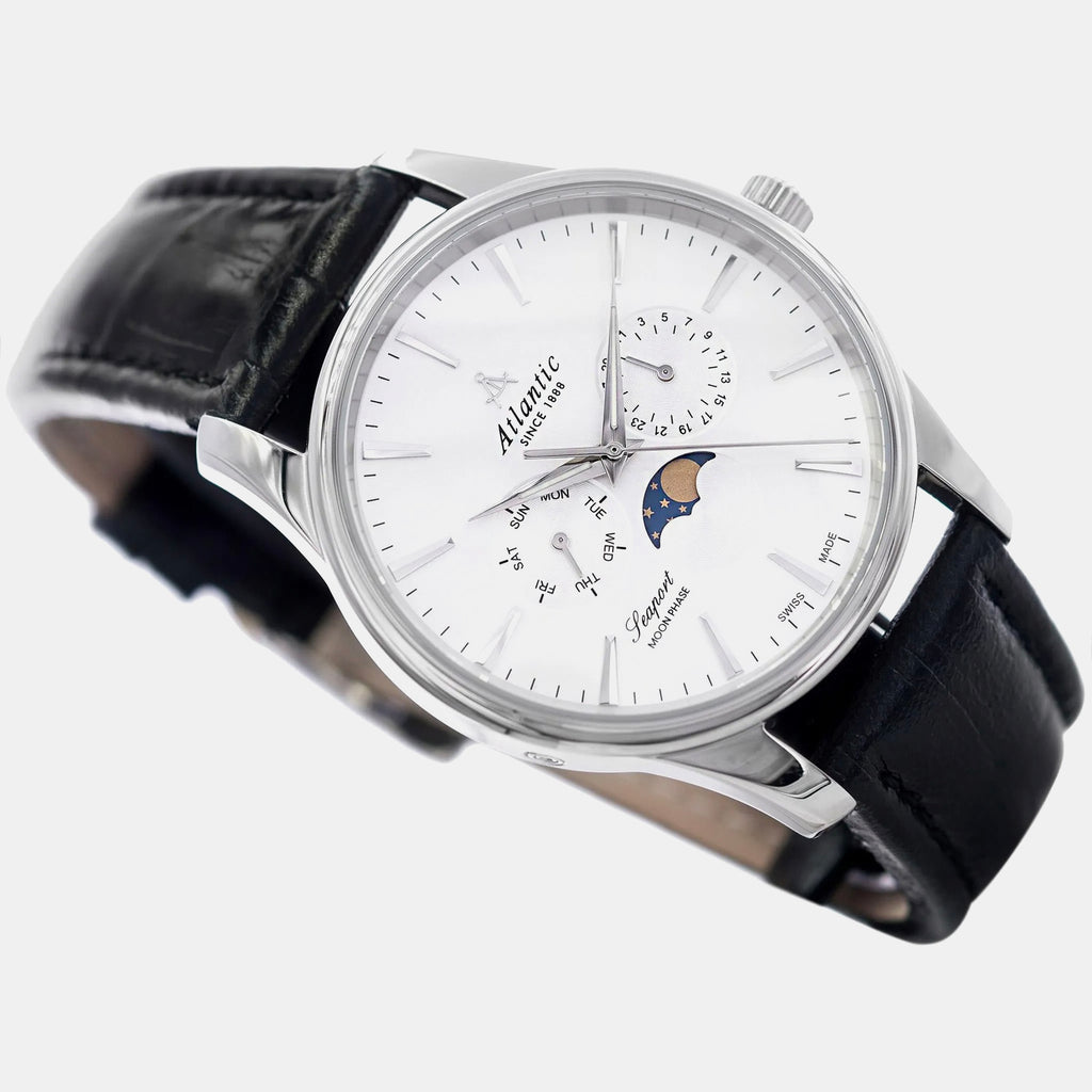 Seaport Moonphase Men Quartz Silver Dial Multi-Function Leather Watch 56550.41.21