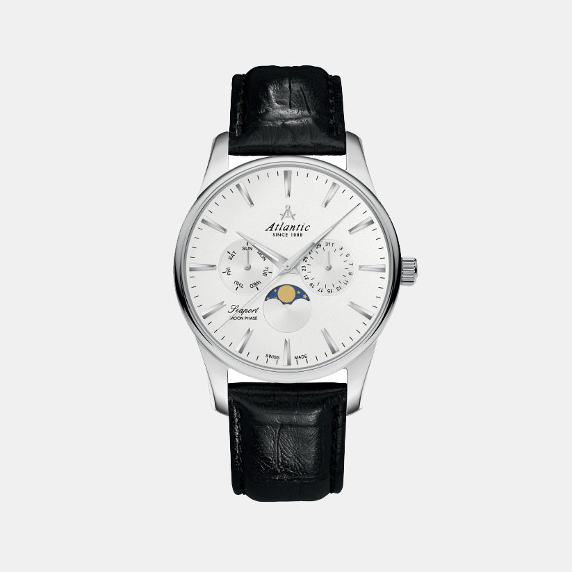 Atlantic Men Quartz Silver Dial Multi-Function Leather Watch 56550.41.21-1