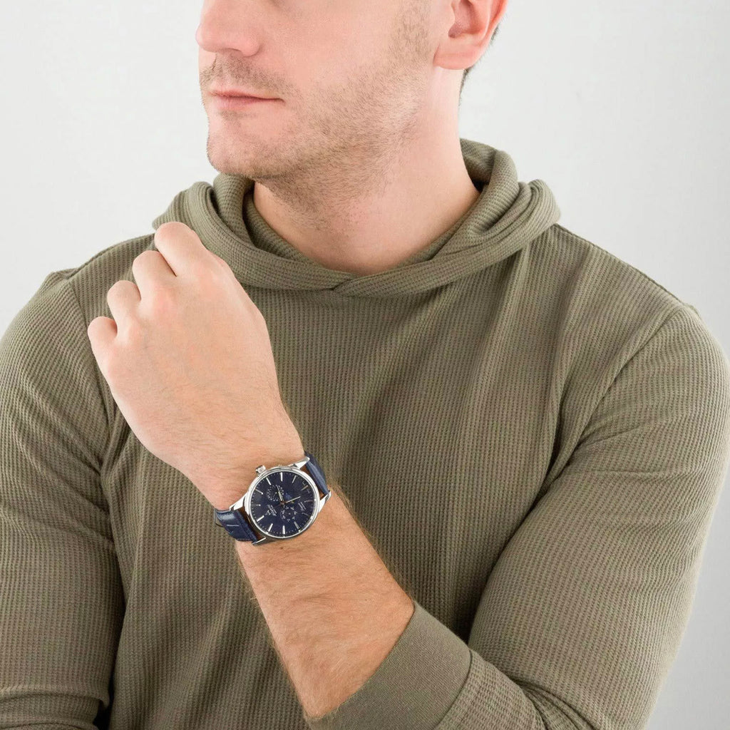 Seaport Moonphase Men Quartz Blue Dial Analog Leather Watch 56550.41.51