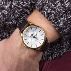 Men Quartz Silver Dial Multi-Function Leather Watch 56550.45.21