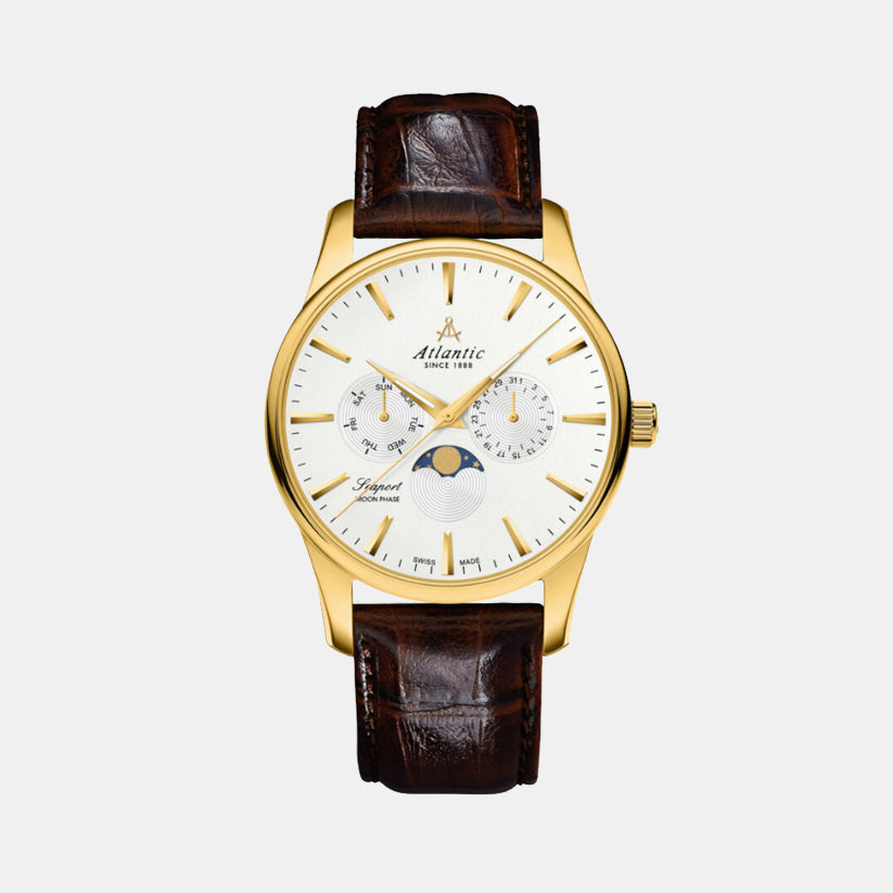 Atlantic Men Quartz Silver Dial Multi-Function Leather Watch 56550.45.21-1