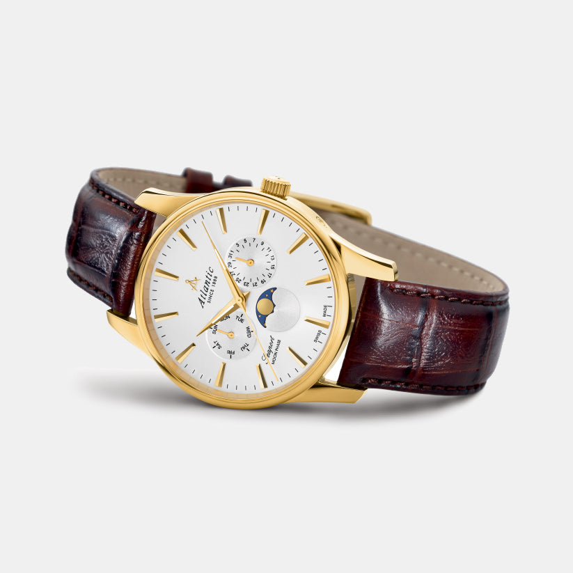 Atlantic Men Quartz Silver Dial Multi-Function Leather Watch 56550.45.21-3