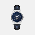 Seaport Moonphase Men Quartz Blue Dial Analog Leather Watch 56550.41.51