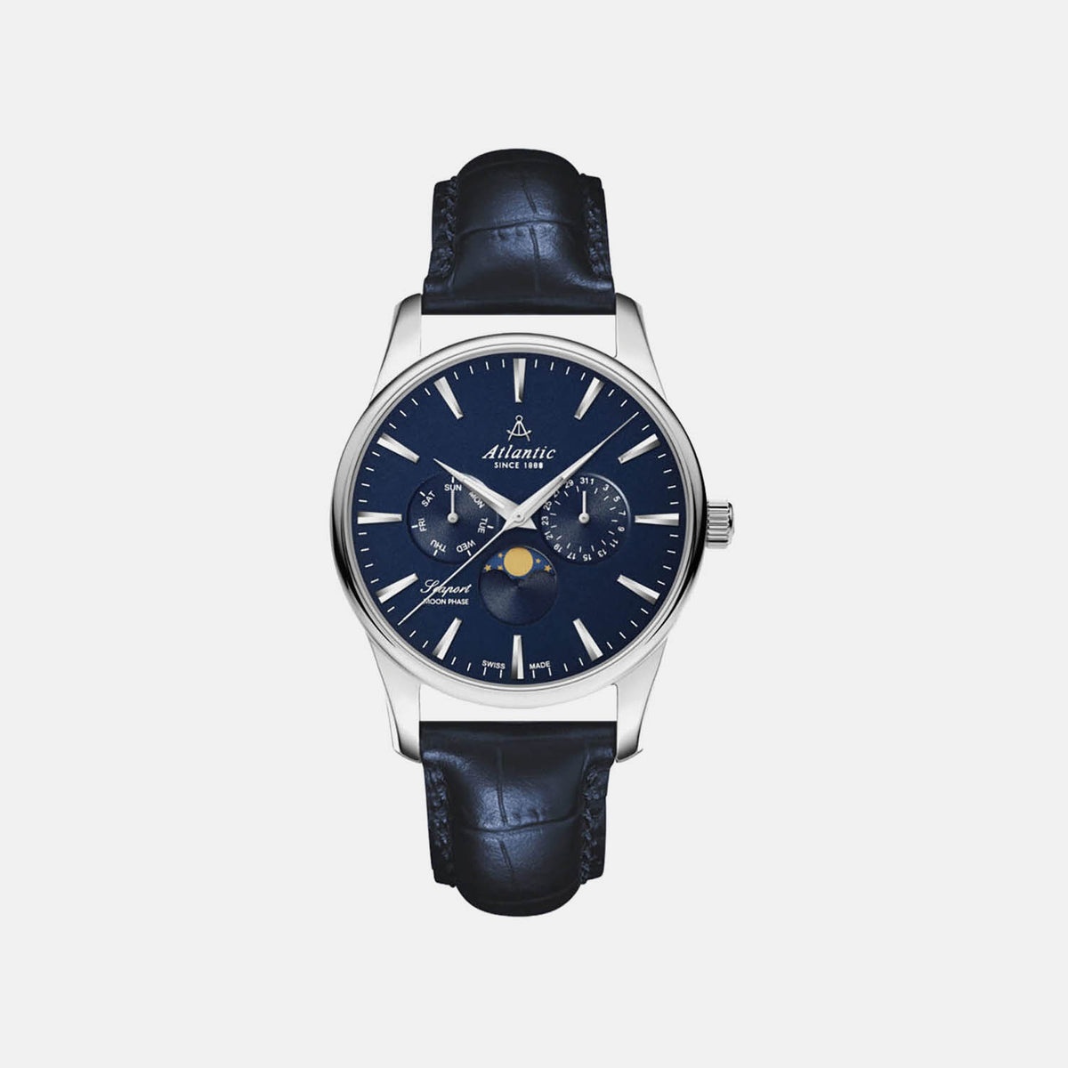 Seaport Moonphase Men Quartz Blue Dial Analog Leather Watch 56550.41.51