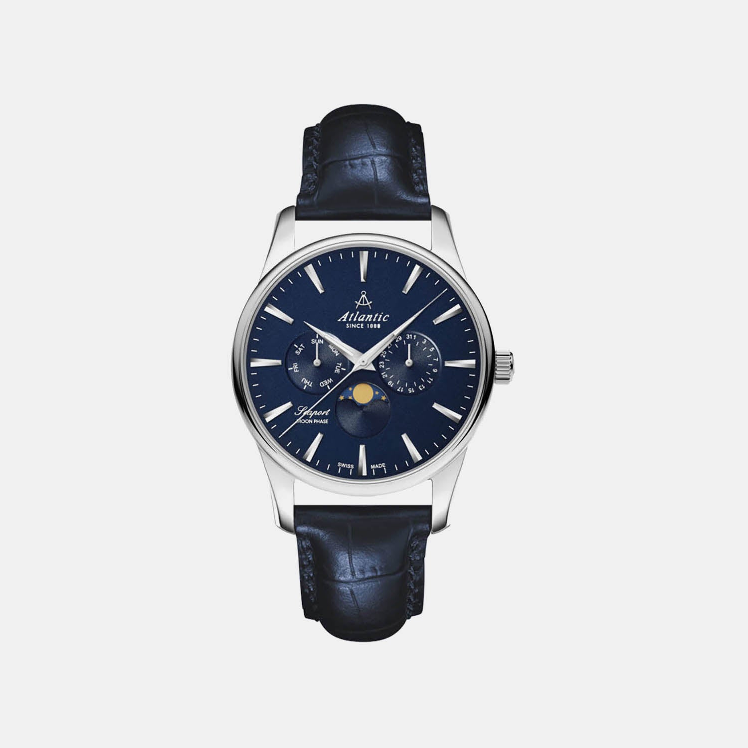 Seaport Moonphase Men Quartz Blue Dial Analog Leather Watch 56550.41.51