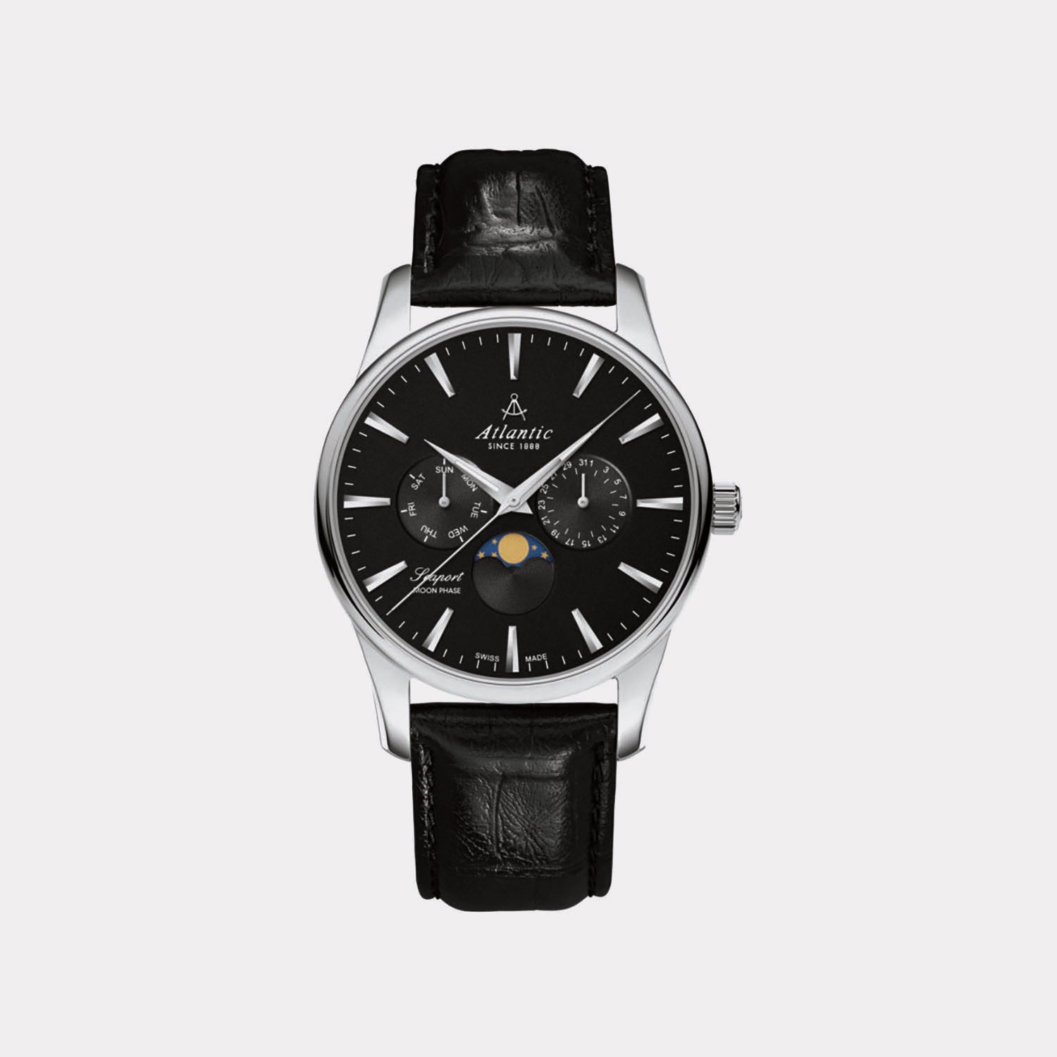 Seaport Moonphase Men Quartz Black Dial Analog Leather Watch 56550.41.61