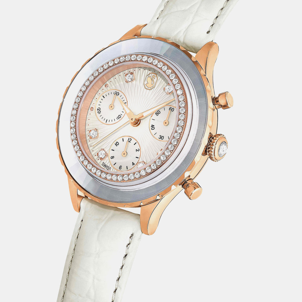 Octea Women Quartz White Dial Chronograph Leather Watch 5671150