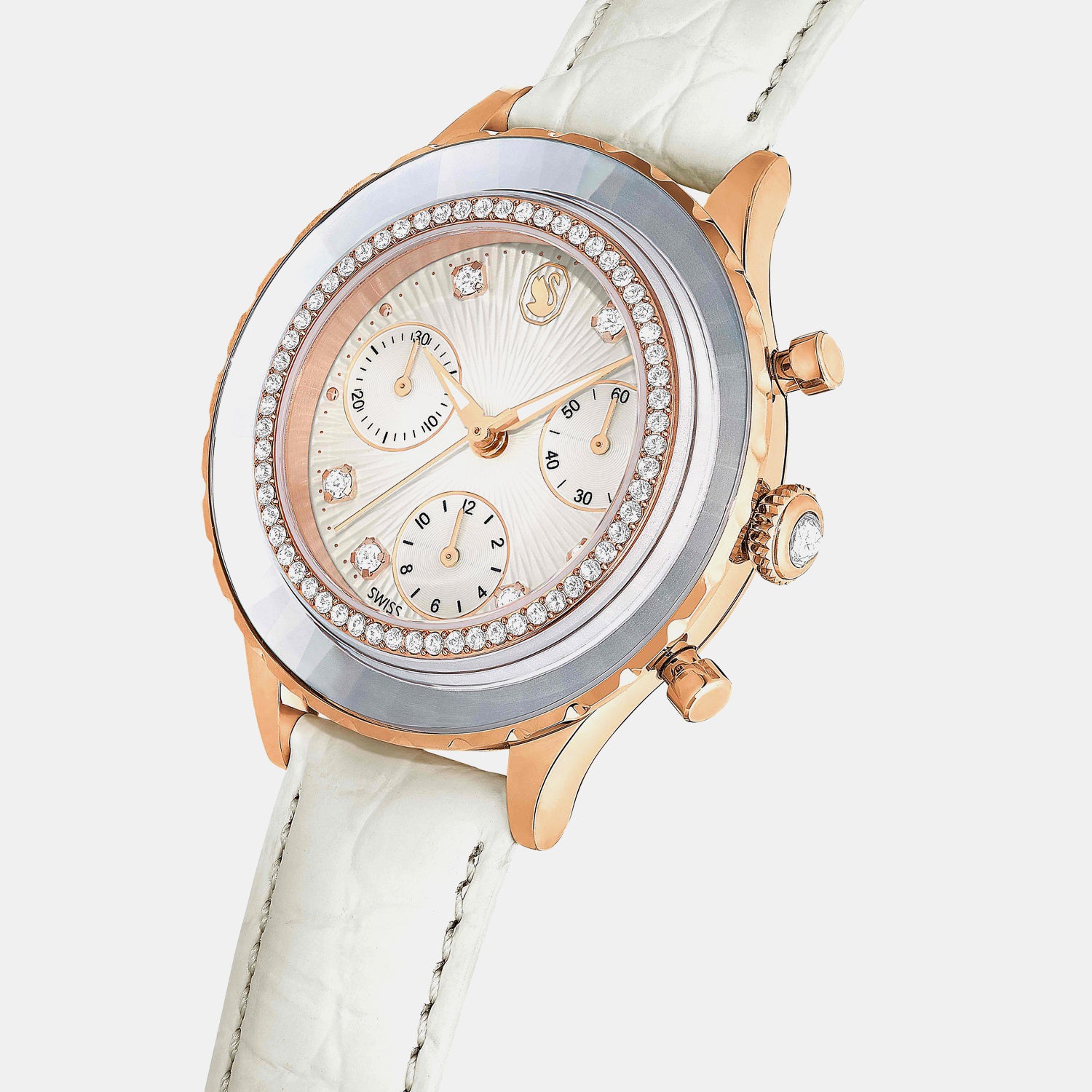 Octea Women Quartz White Dial Chronograph Leather Watch 5671150