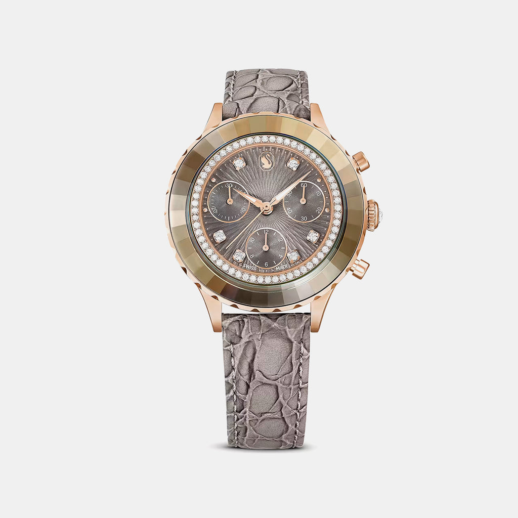 Octea Women Quartz Grey Dial Chronograph Leather Watch 5671153