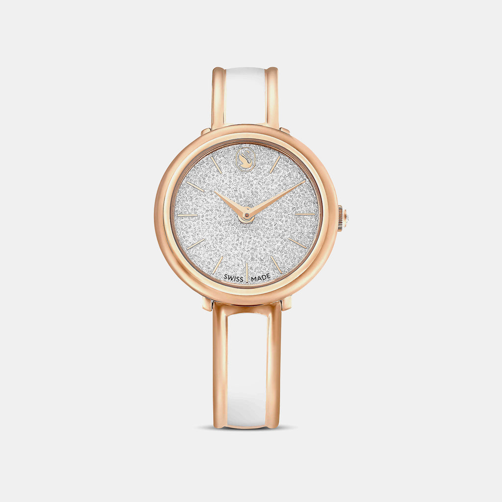 Crystalline Women Quartz White Dial Analog Stainless Steel Watch 5689324