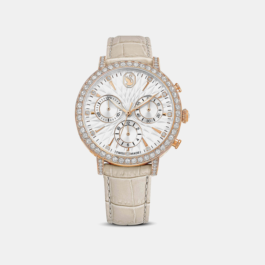 Matrix Women Quartz Beige Dial Chronograph Leather Watch 5702849