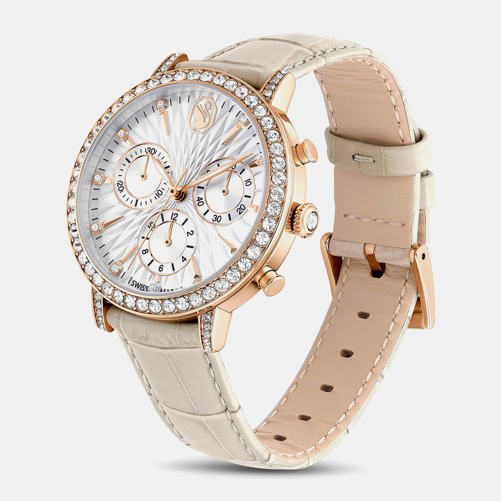 Matrix Women Quartz Beige Dial Chronograph Leather Watch 5702849