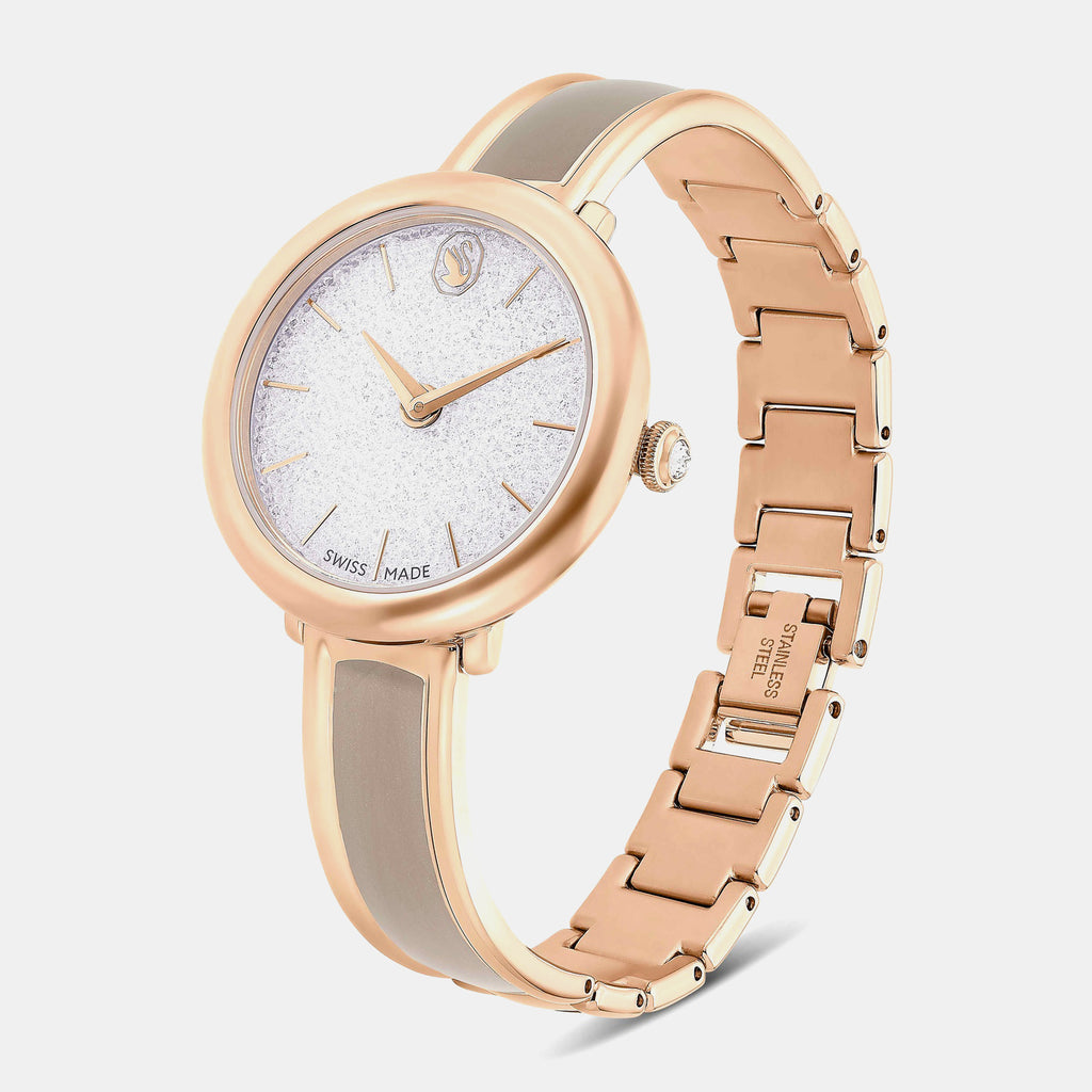 Crystalline Women Quartz Beige Dial Analog Stainless Steel Watch 5709814