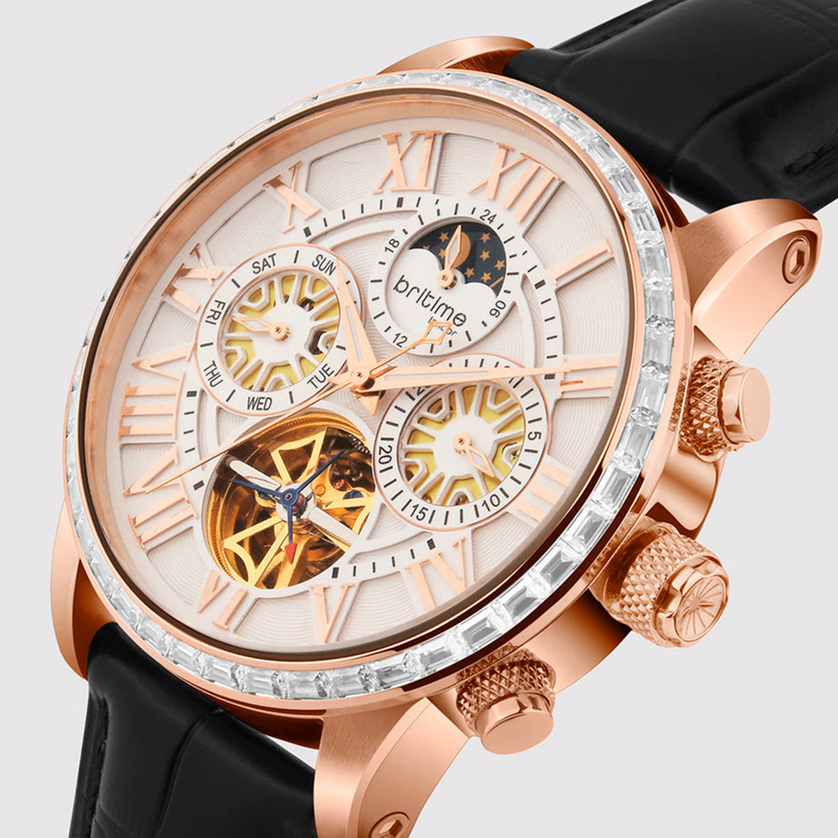 Orbit Men Automatic Silver Dial Multi-Function Leather Watch 574-L30306