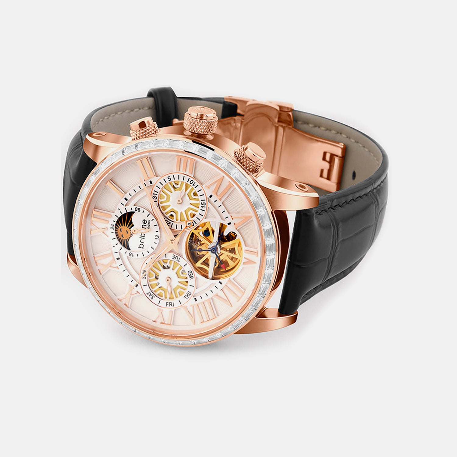Orbit Men Automatic Silver Dial Multi-Function Leather Watch 574-L30306