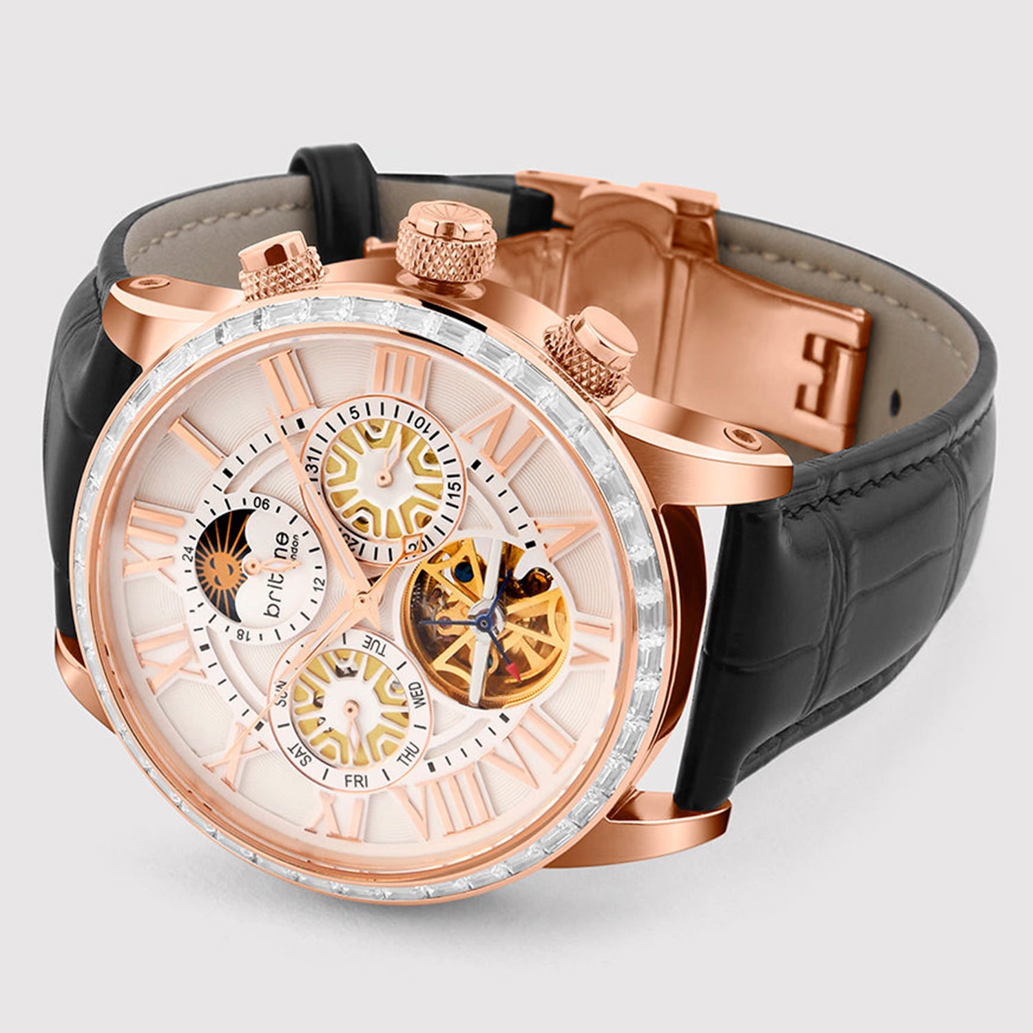 Orbit Men Automatic Silver Dial Multi-Function Leather Watch 574-L30306