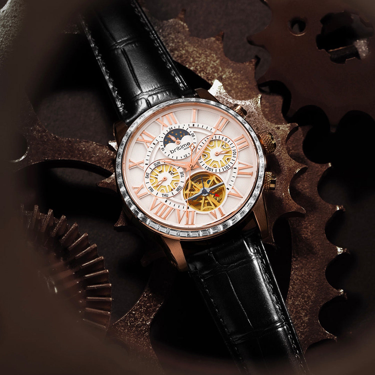 Orbit Men Automatic Silver Dial Multi-Function Leather Watch 574-L30306