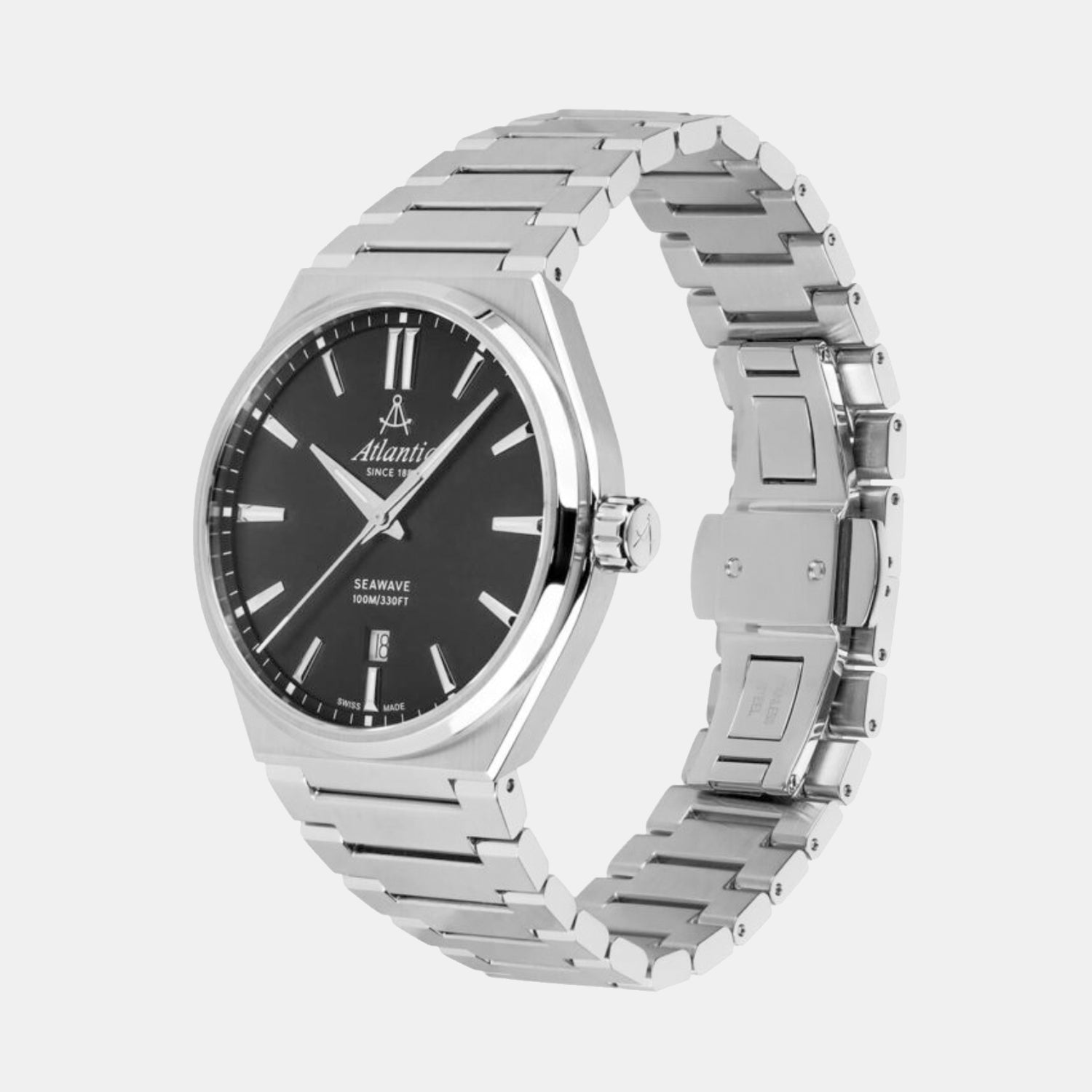 Atlantic Men Quartz Black Dial Analog Stainless Steel Watch 58366.41.61-2