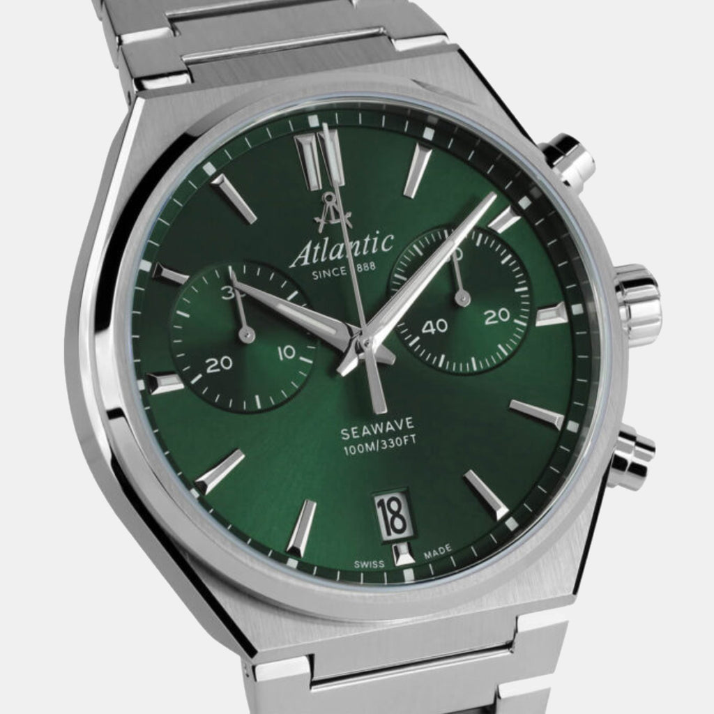 Atlantic Men Quartz Green Dial Chronograph Stainless Steel Watch 58466.41.71-3