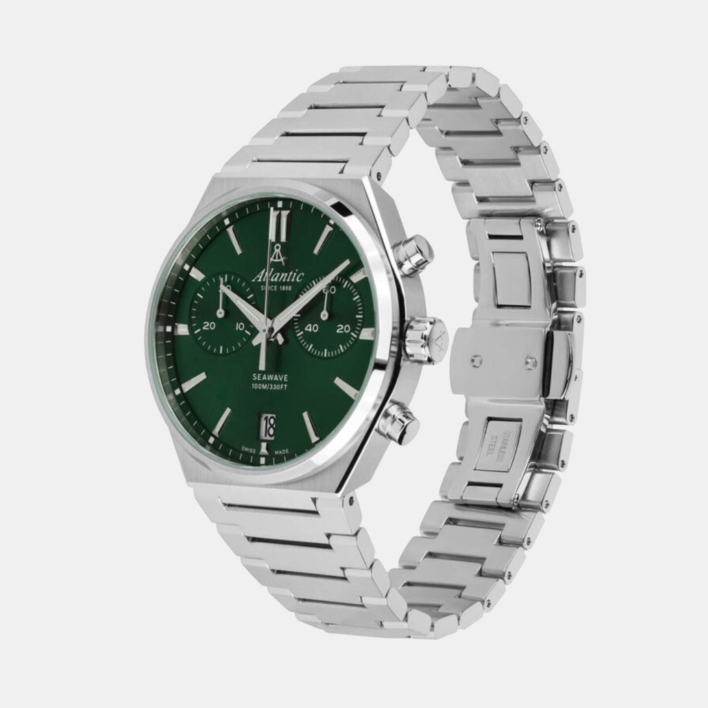 Atlantic Men Quartz Green Dial Chronograph Stainless Steel Watch 58466.41.71-2