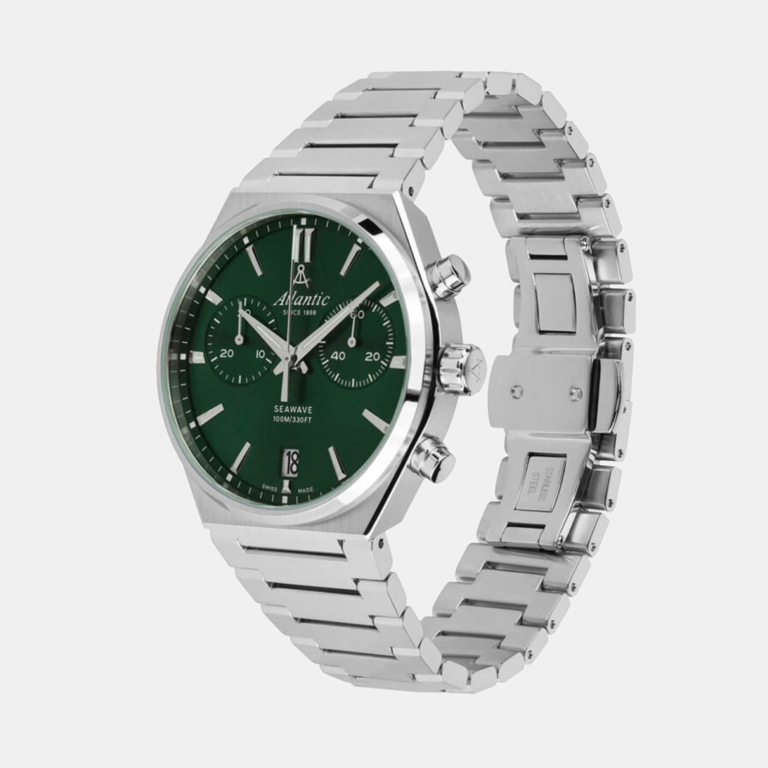 Atlantic Men Quartz Green Dial Chronograph Stainless Steel Watch 58466.41.71-2