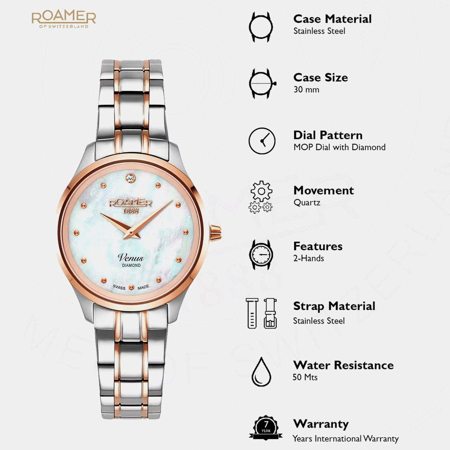 Venus Diamond Women Quartz Blue Dial Analog Stainless Steel Watch 601857 49 89 20