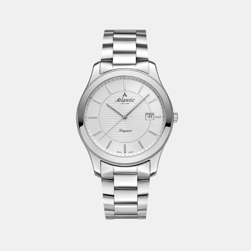 Atlantic Men Quartz Silver Dial Analog Stainless Steel Watch 60335.41.21-1