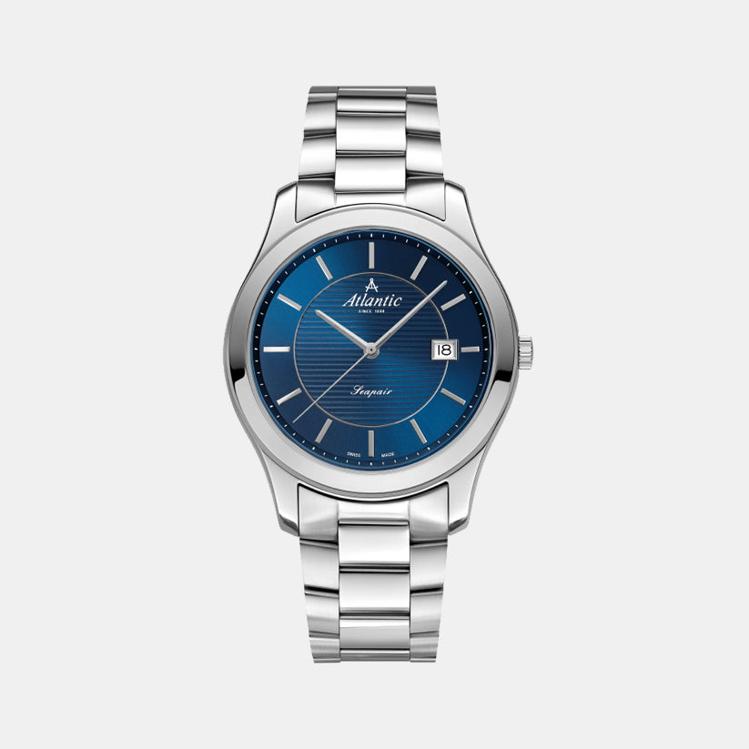 Atlantic Men Quartz Blue Dial Analog Stainless Steel Watch 60335.41.51-1
