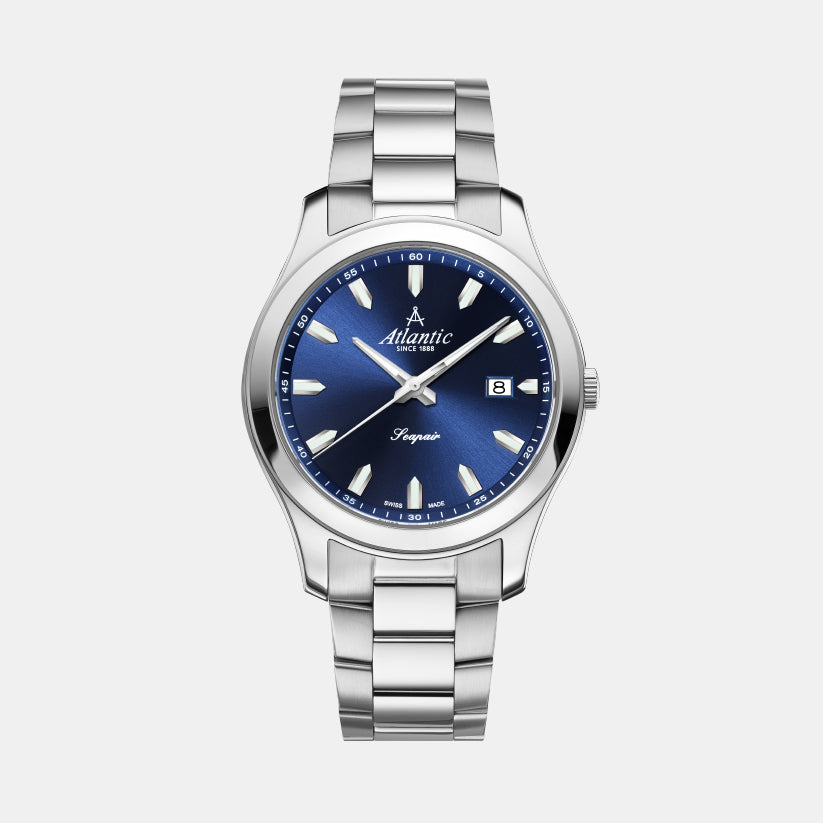 Atlantic Men Quartz Blue Dial Analog Stainless Steel Watch 60335.41.59-1
