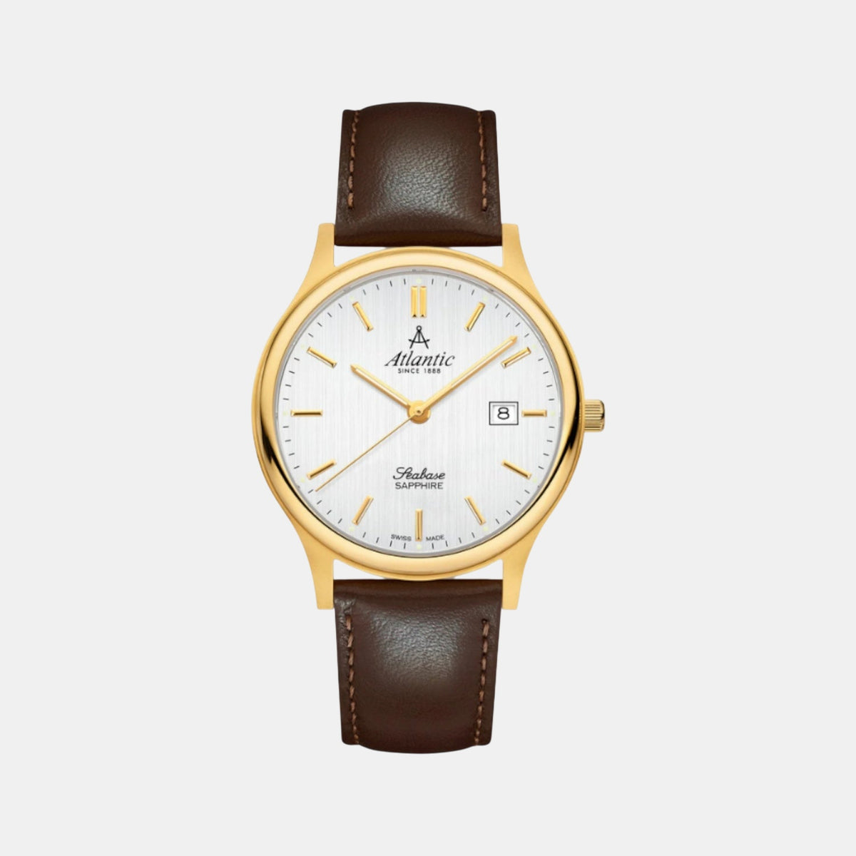 Seabase Men Quartz Silver Dial Analog Leather Watch 60343.45.21