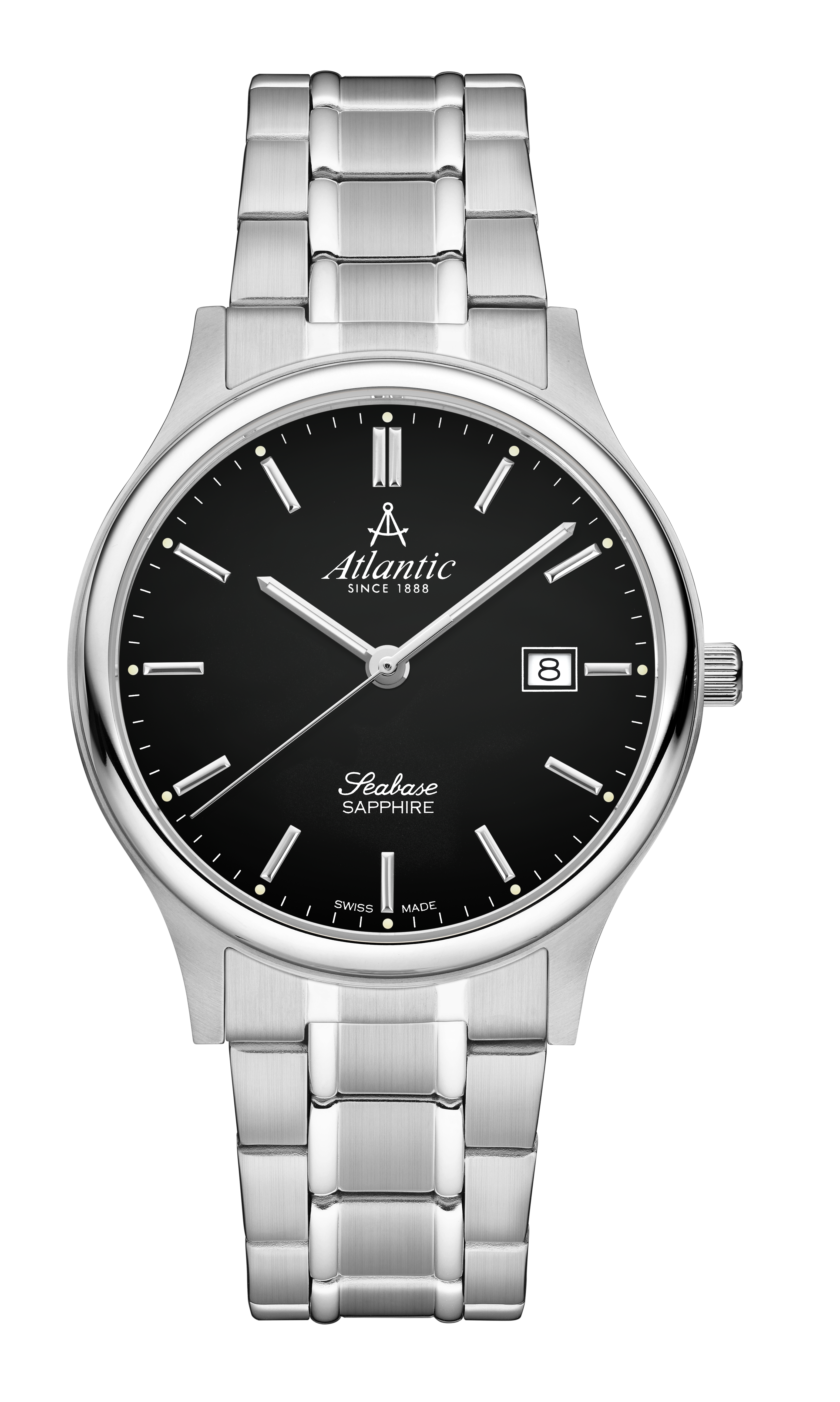 Atlantic Seabase Men Quartz Black Dial Analog Stainless Steel Watch 60348.41.61-1