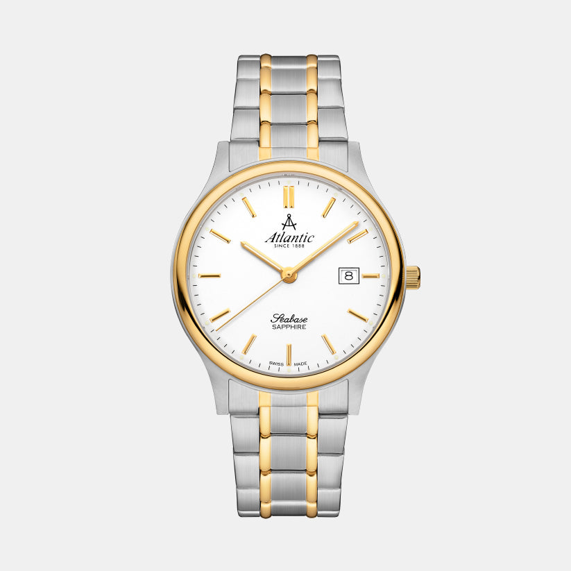 Atlantic Men Quartz White Dial Analog Stainless Steel Watch 60348.43.11-1