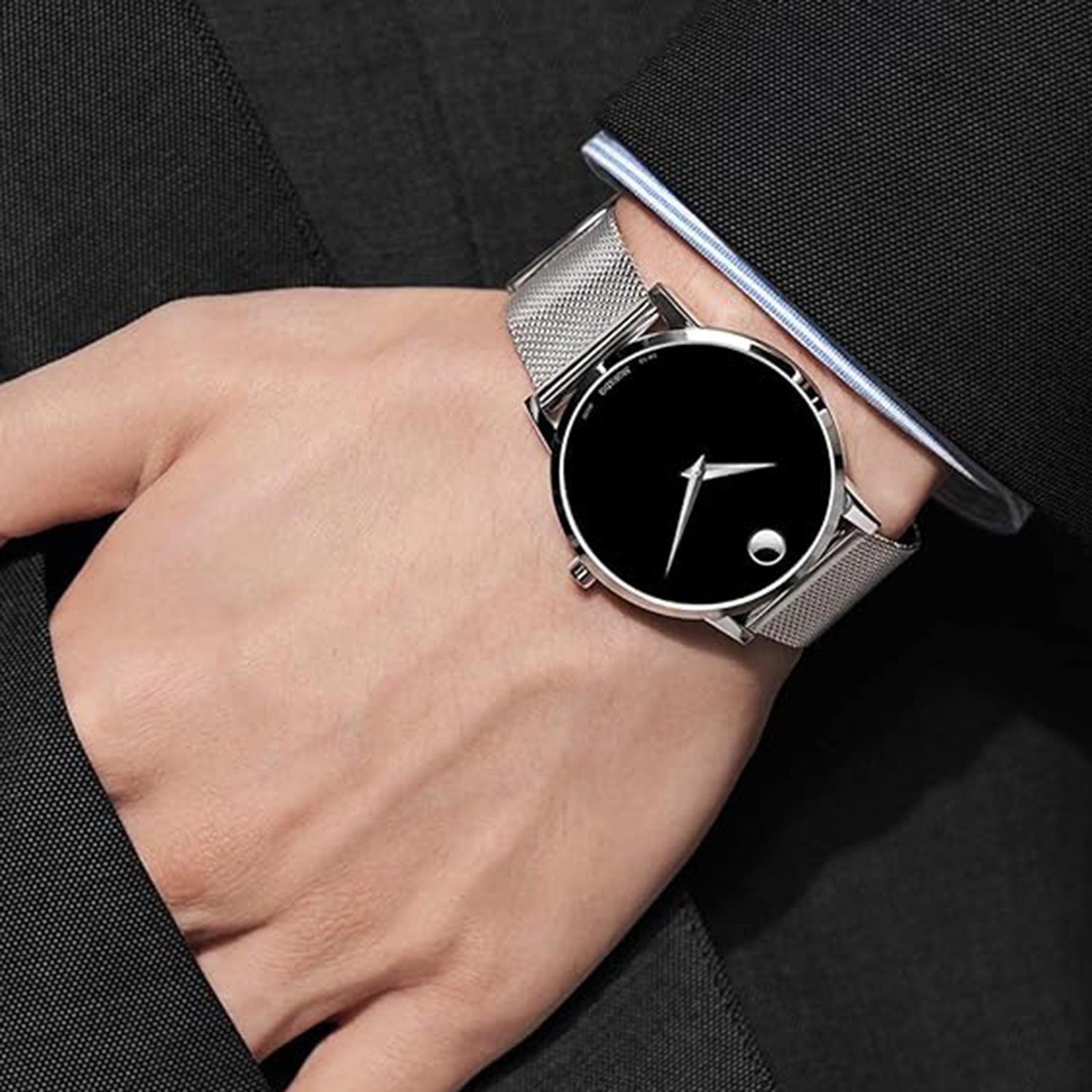Museum Men Quartz Black Dial Analog Stainless Steel Watch 607219