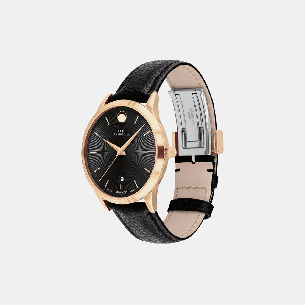 1881 Automatic Men Quartz Black Dial Analog Leather Watch 607457