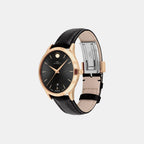 1881 Automatic Men Quartz Black Dial Analog Leather Watch 607457