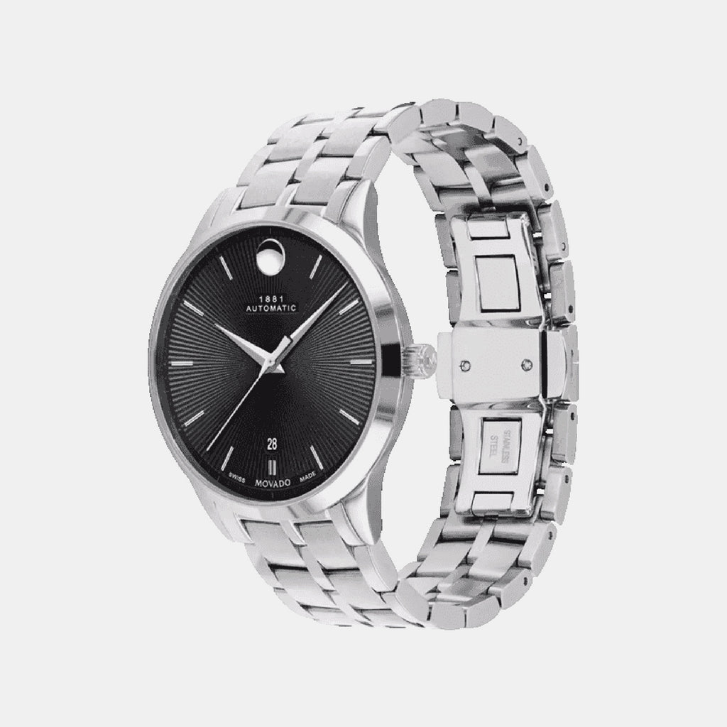 1881 Automatic Men Quartz Black Dial Analog Stainless Steel Watch 607461