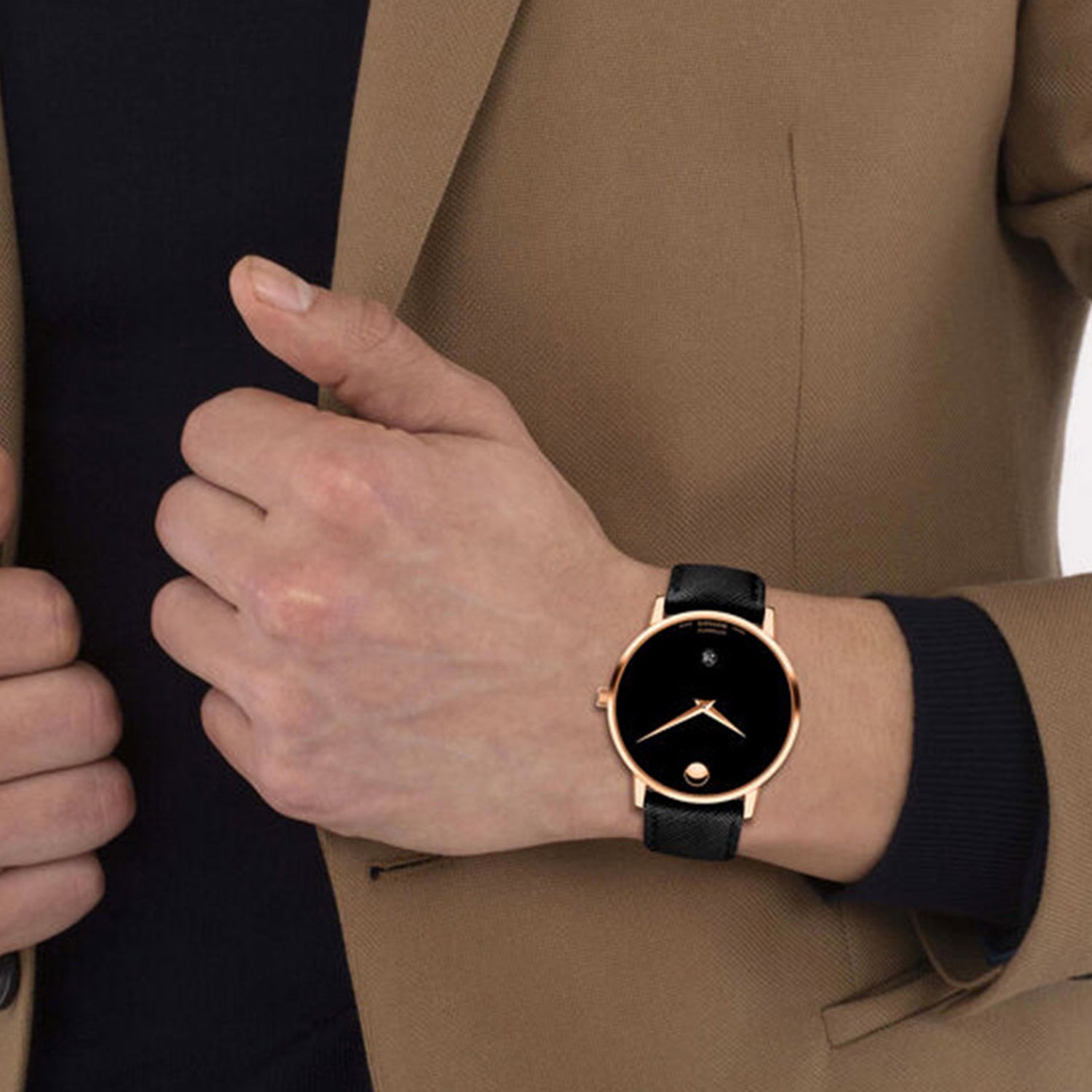 Museum Men Automatic Black Dial Analog Leather Watch 607474