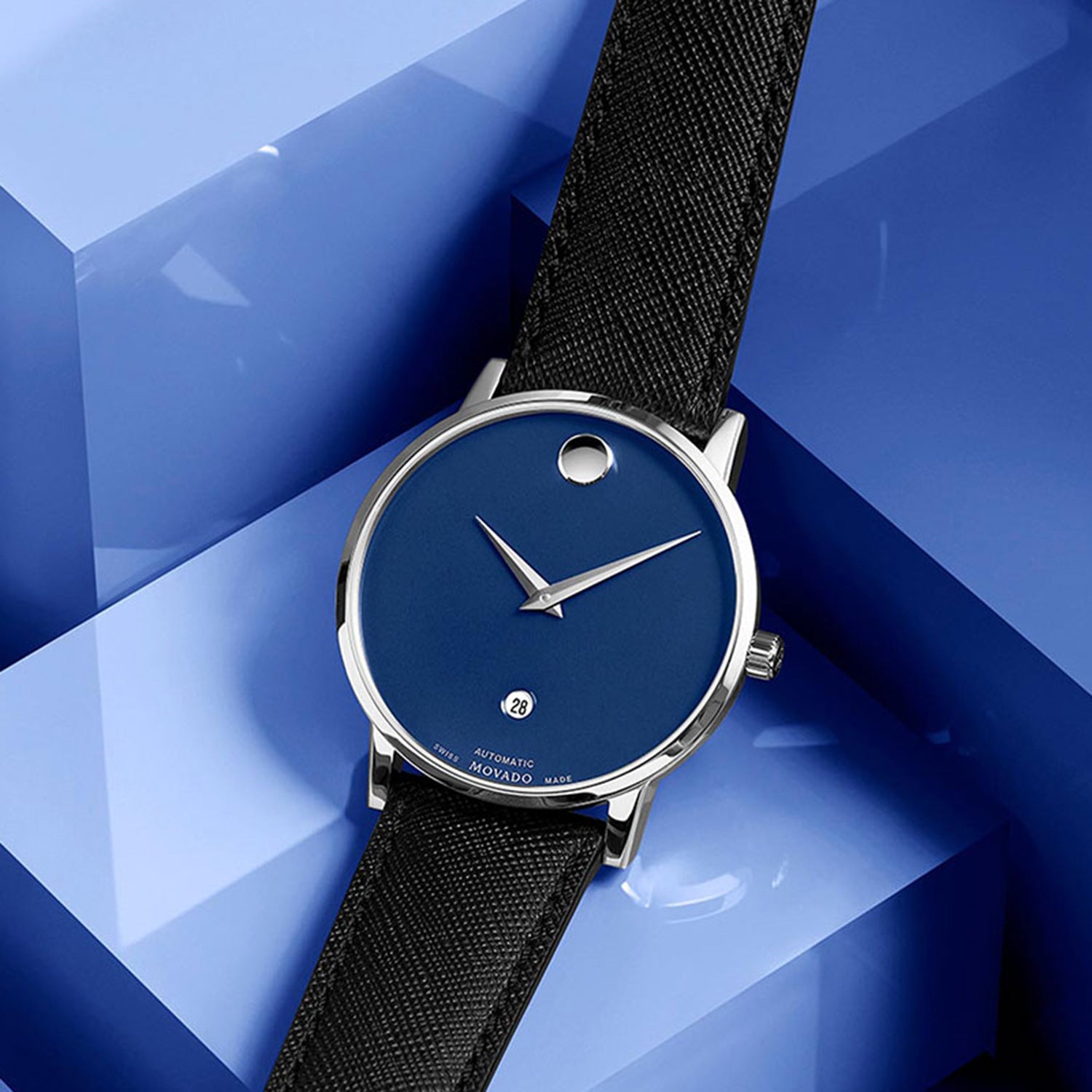 Museum Men Quartz Blue Dial Analog Leather Watch 607565
