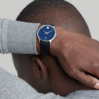 Museum Men Quartz Blue Dial Analog Leather Watch 607565